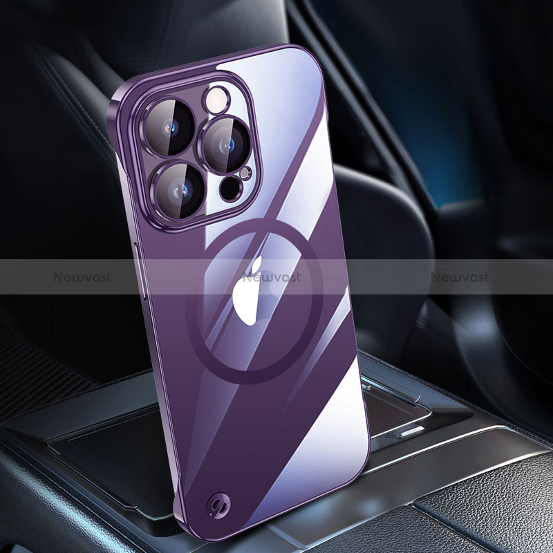 Transparent Crystal Hard Case Back Cover with Mag-Safe Magnetic QC1 for Apple iPhone 12 Pro Max Purple
