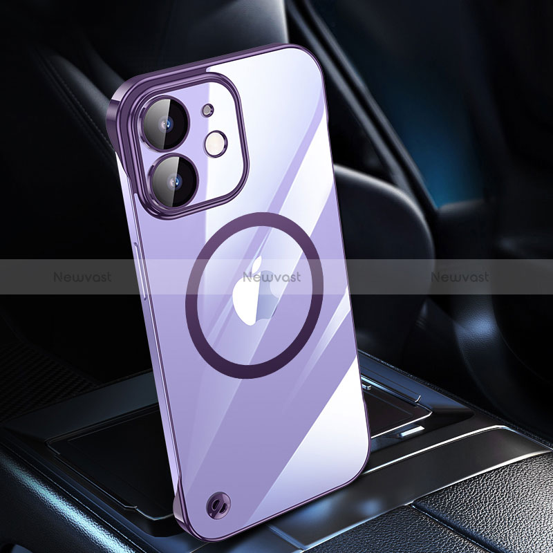 Transparent Crystal Hard Case Back Cover with Mag-Safe Magnetic QC1 for Apple iPhone 12 Purple