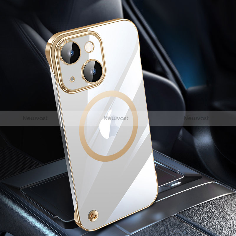 Transparent Crystal Hard Case Back Cover with Mag-Safe Magnetic QC1 for Apple iPhone 14 Gold