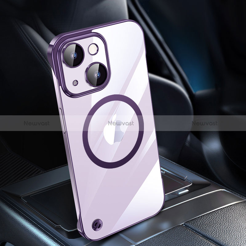 Transparent Crystal Hard Case Back Cover with Mag-Safe Magnetic QC1 for Apple iPhone 14 Purple