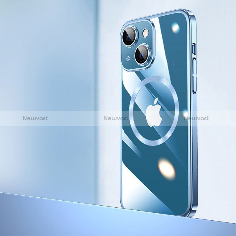 Transparent Crystal Hard Case Back Cover with Mag-Safe Magnetic QC2 for Apple iPhone 14 Plus Blue