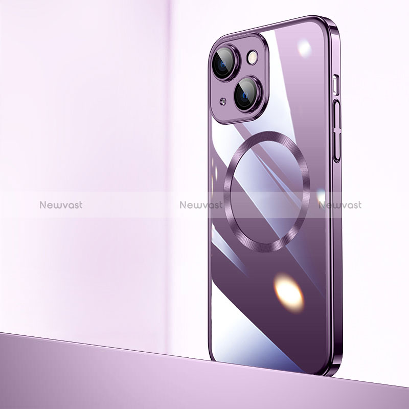 Transparent Crystal Hard Case Back Cover with Mag-Safe Magnetic QC2 for Apple iPhone 14 Plus Purple