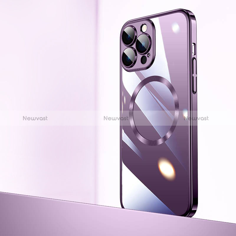 Transparent Crystal Hard Case Back Cover with Mag-Safe Magnetic QC2 for Apple iPhone 14 Pro Max Purple