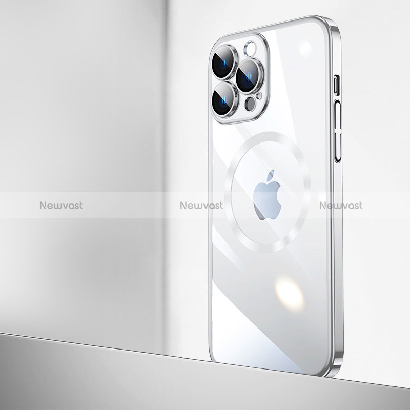 Transparent Crystal Hard Case Back Cover with Mag-Safe Magnetic QC2 for Apple iPhone 14 Pro Max Silver