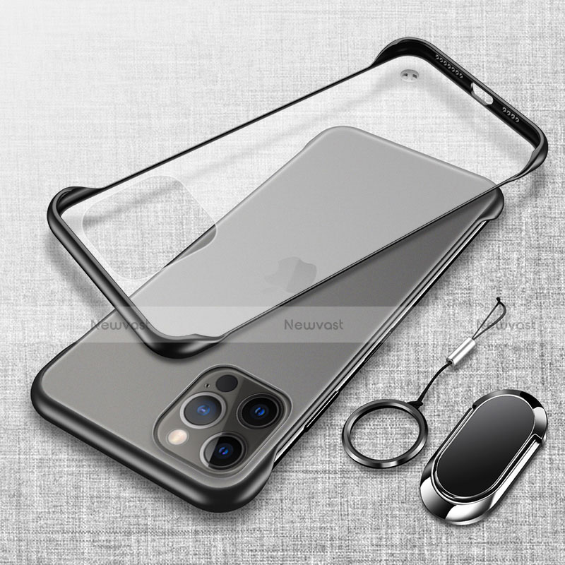 Transparent Crystal Hard Case Back Cover with Magnetic Finger Ring Stand for Apple iPhone 15 Pro Max