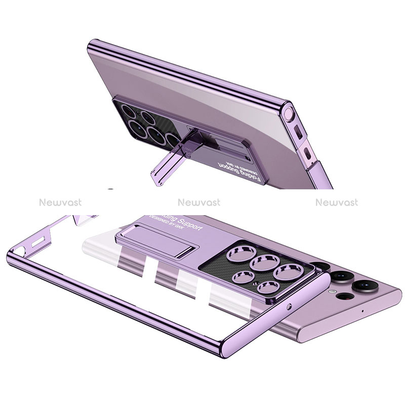 Transparent Crystal Hard Case Back Cover with Stand AC2 for Samsung Galaxy S21 Ultra 5G Purple