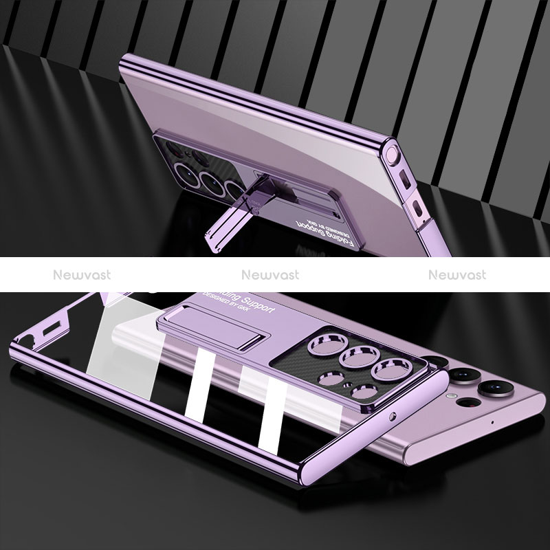 Transparent Crystal Hard Case Back Cover with Stand AC3 for Samsung Galaxy S22 Ultra 5G Purple