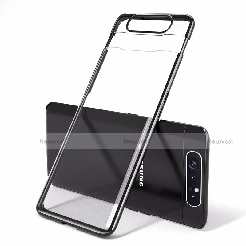 Transparent Crystal Hard Rigid Case Back Cover H01 for Samsung Galaxy A80 Black