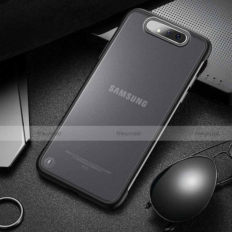Transparent Crystal Hard Rigid Case Back Cover S02 for Samsung Galaxy A80 Black