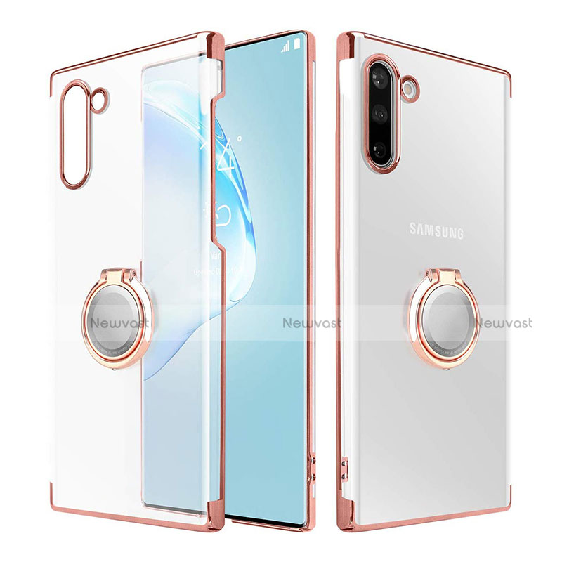 Transparent Crystal Hard Rigid Case Back Cover with Magnetic Finger Ring Stand for Samsung Galaxy Note 10 5G Rose Gold