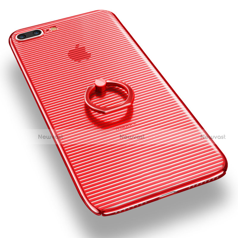 Transparent Hard Rigid Case Cover with Finger Ring Stand for Apple iPhone 8 Plus Red
