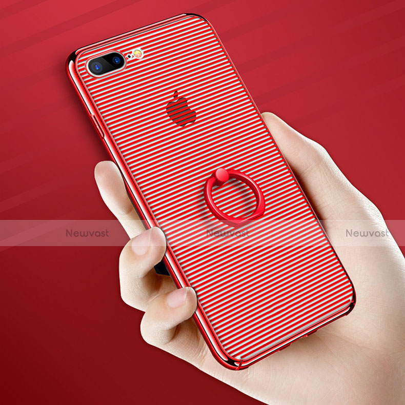 Transparent Hard Rigid Case Cover with Finger Ring Stand for Apple iPhone 8 Plus Red