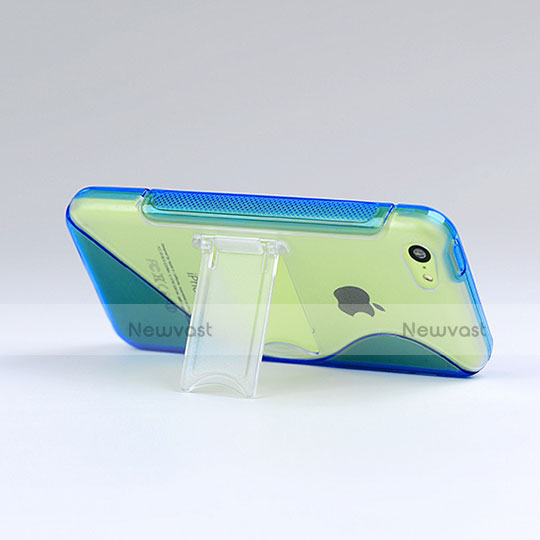 Transparent Silicone Stands S-Line Case for Apple iPhone 5C Blue