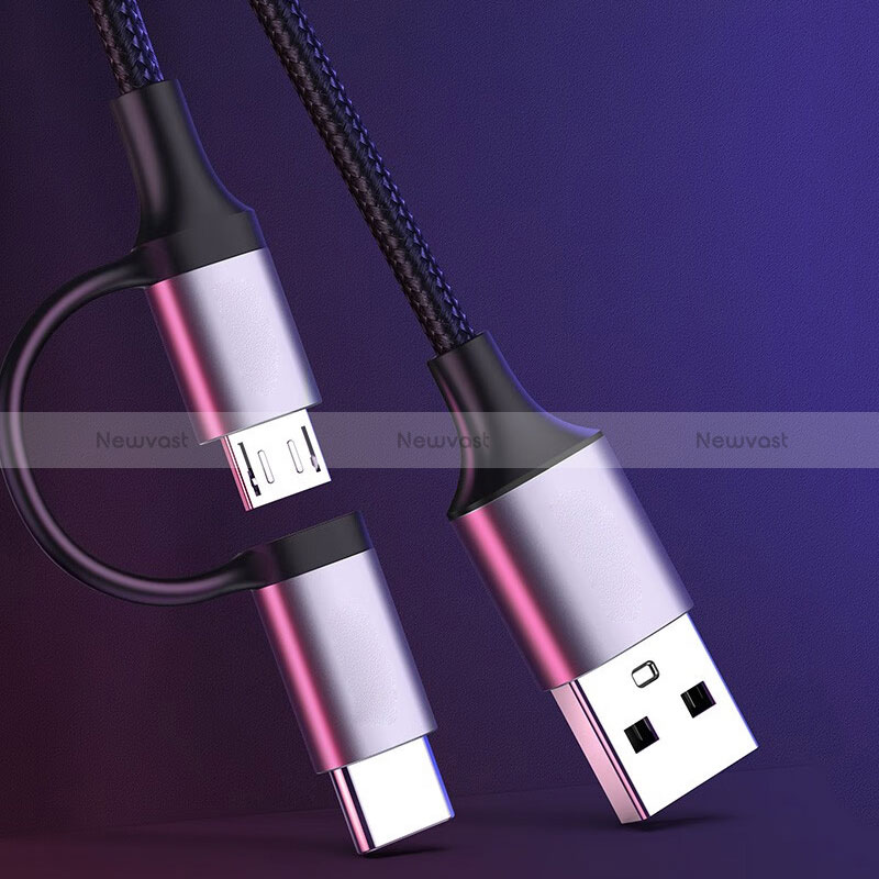Type-C and Mrico USB Charger USB Data Cable Charging Cord Android Universal 3A H01 Dark Gray