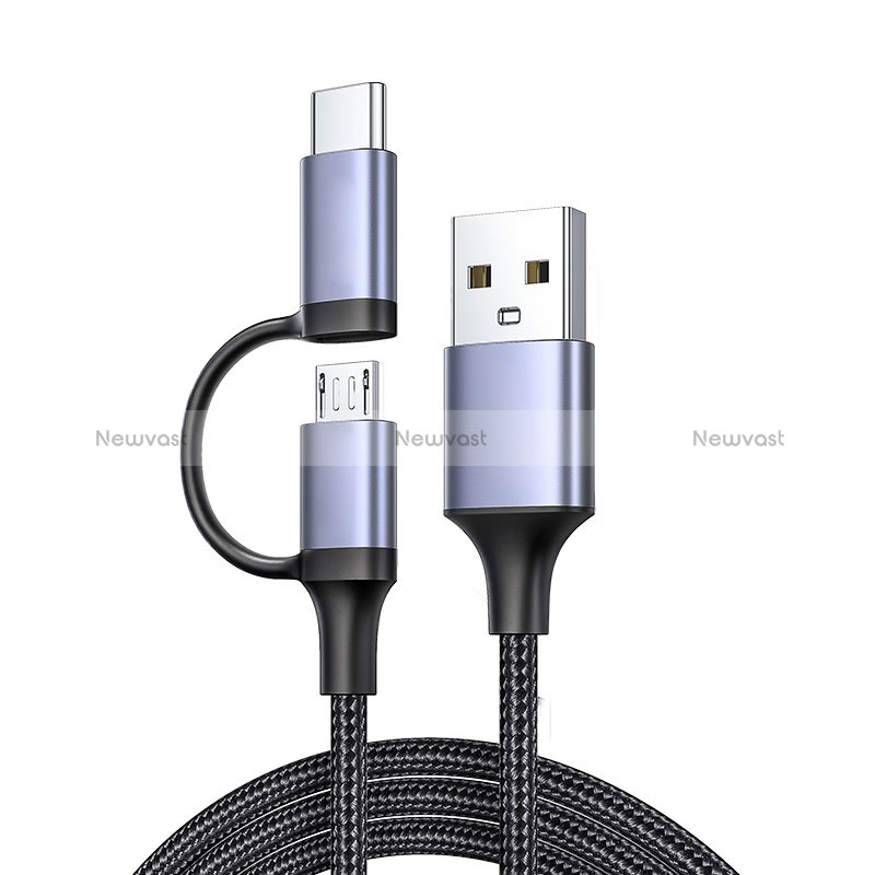 Type-C and Mrico USB Charger USB Data Cable Charging Cord Android Universal 3A H01 for Apple iPad Pro 11 (2021) Dark Gray