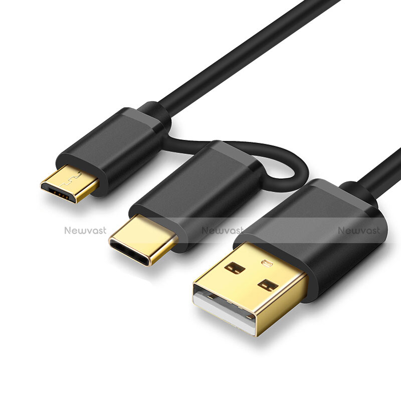 Type-C and Mrico USB Charger USB Data Cable Charging Cord Android Universal T01 Black