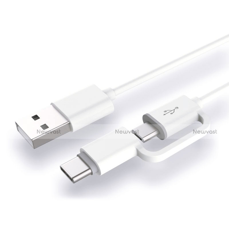 Type-C and Mrico USB Charger USB Data Cable Charging Cord Android Universal T04 White