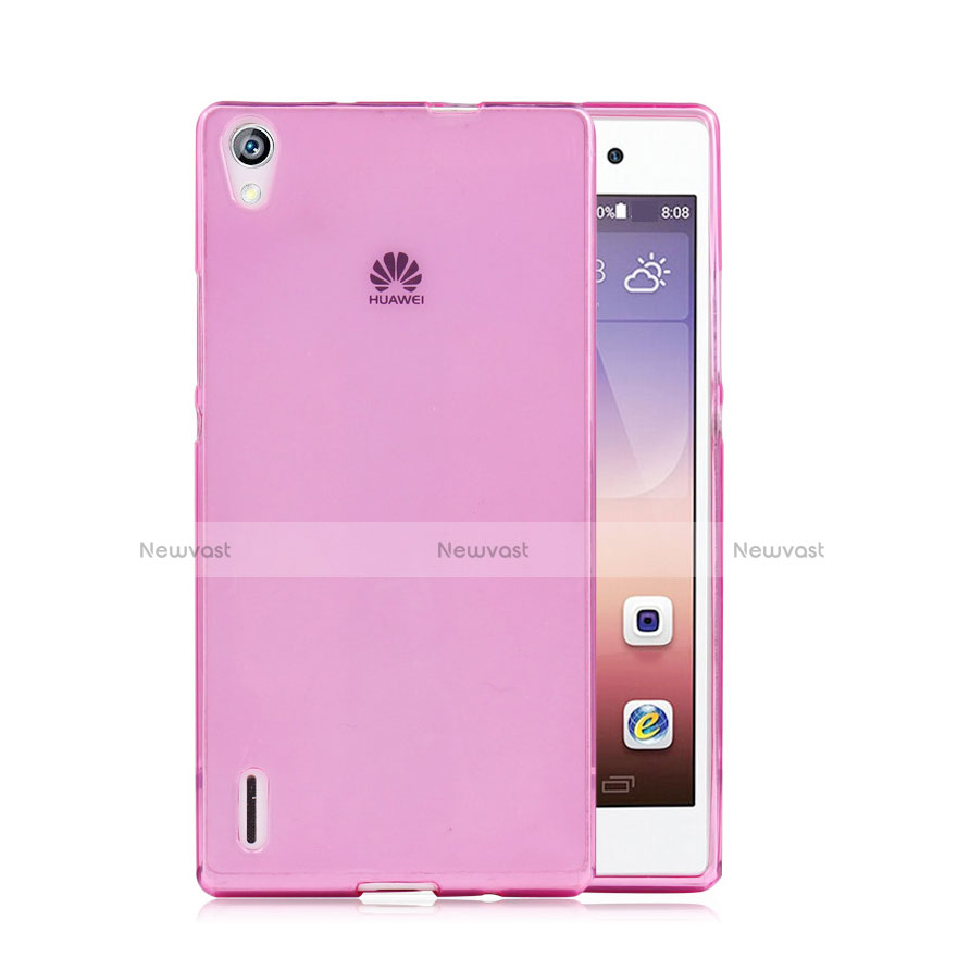 Ultra Slim Transparent TPU Soft Case for Huawei Ascend P7 Pink