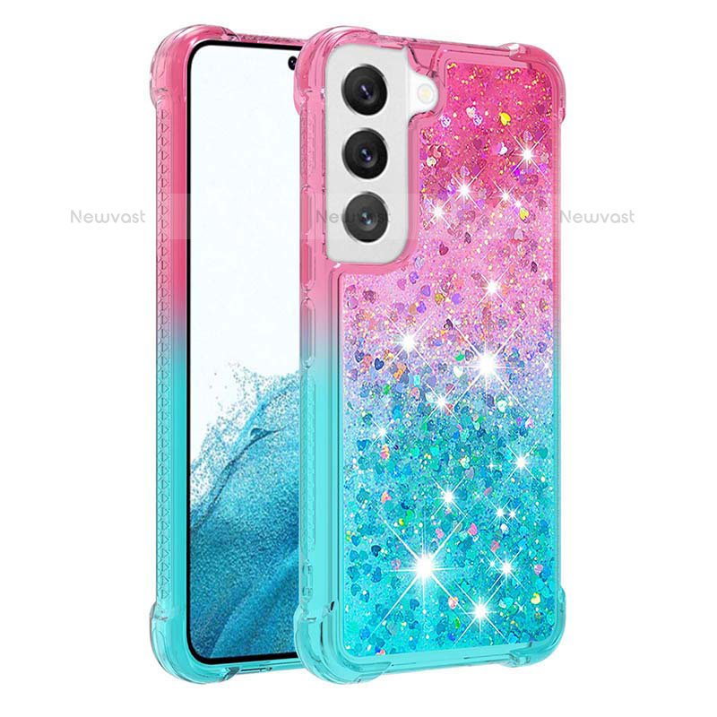 Ultra-thin Silicone Gel Gradient Soft Case Cover Y05B for Samsung Galaxy S22 5G Cyan