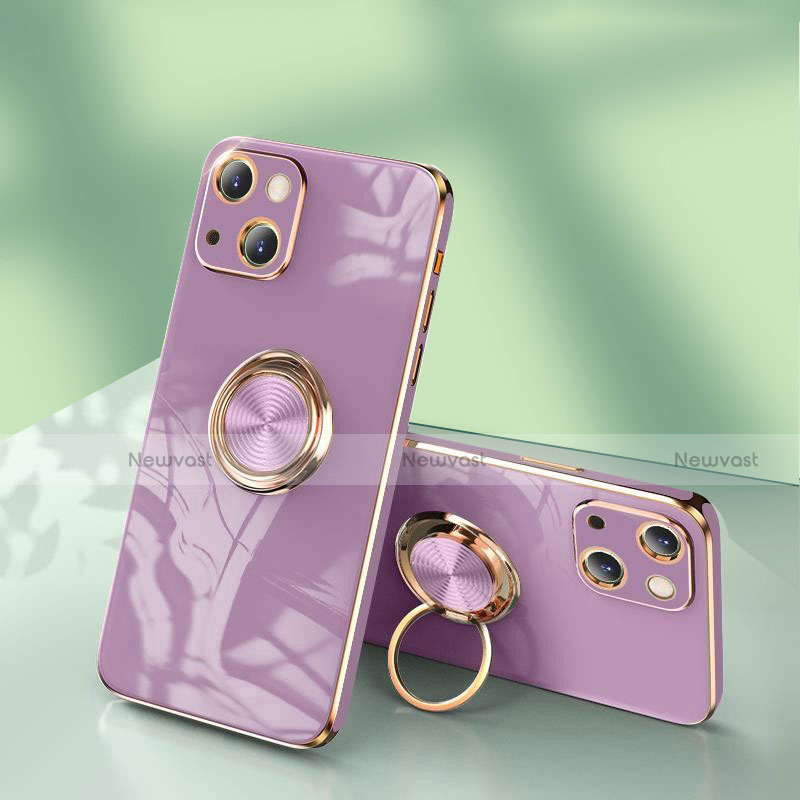 Ultra-thin Silicone Gel Soft Case Cover with Finger Ring Stand for Apple iPhone 13 Pro Clove Purple