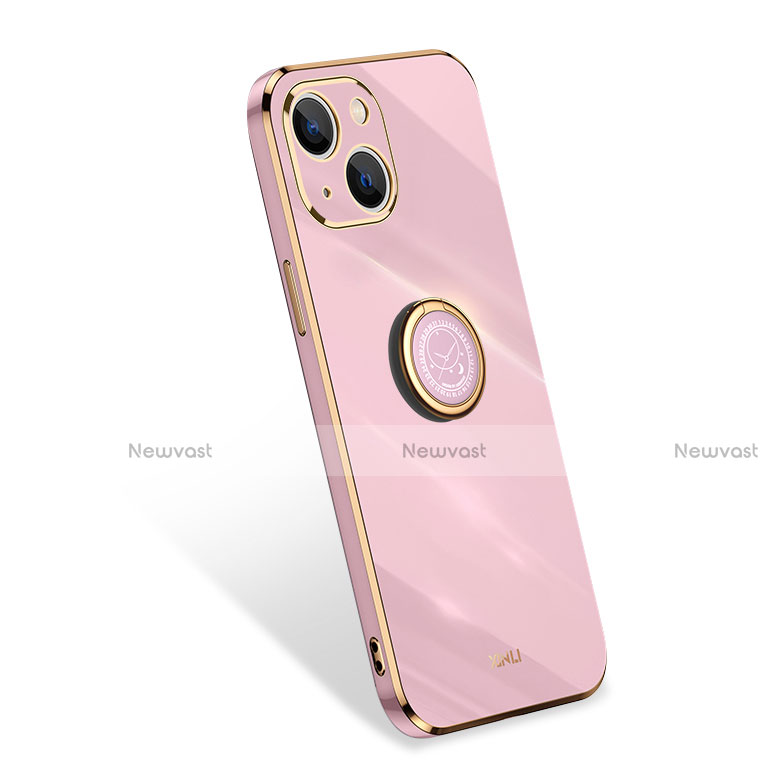 Ultra-thin Silicone Gel Soft Case Cover with Finger Ring Stand for Apple iPhone 14 Plus Rose Gold