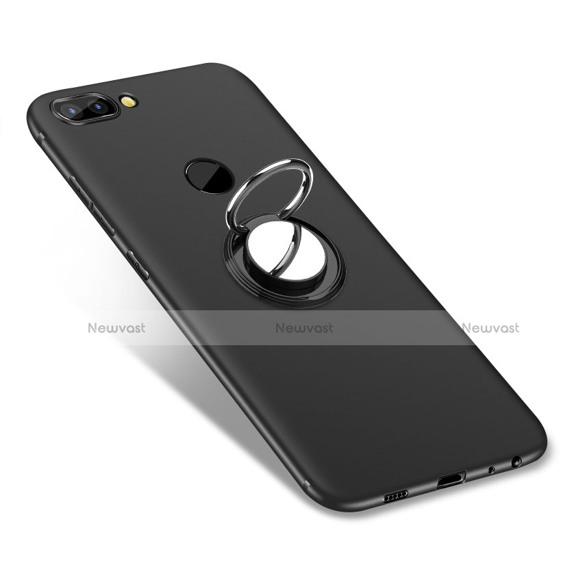 Ultra-thin Silicone Gel Soft Case Cover with Finger Ring Stand for Huawei Enjoy 7S Black