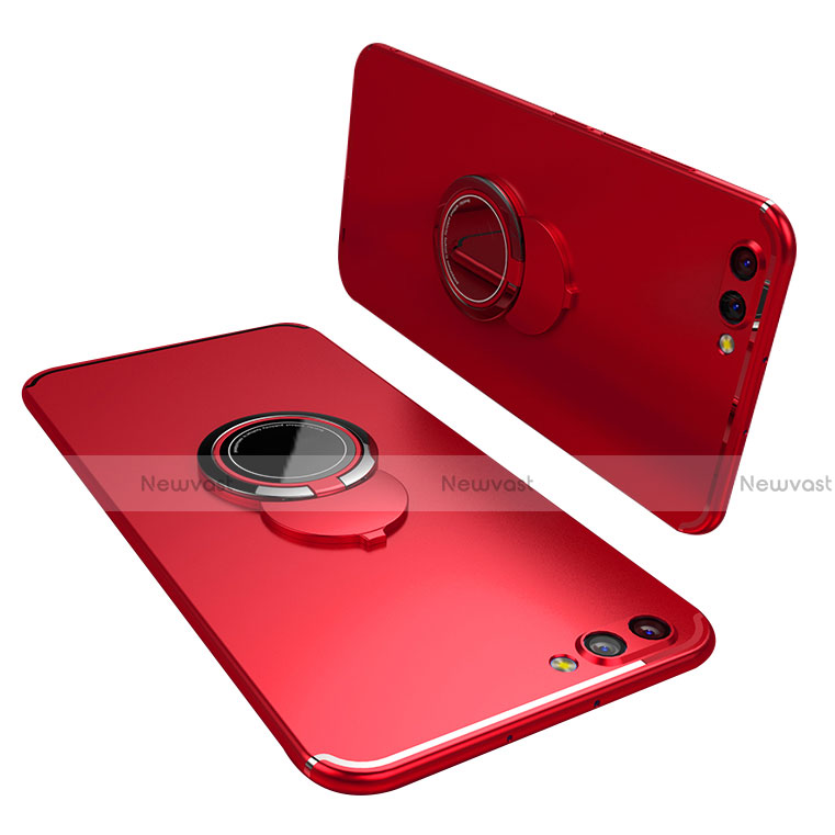 Ultra-thin Silicone Gel Soft Case Cover with Finger Ring Stand for Huawei Honor V10 Red