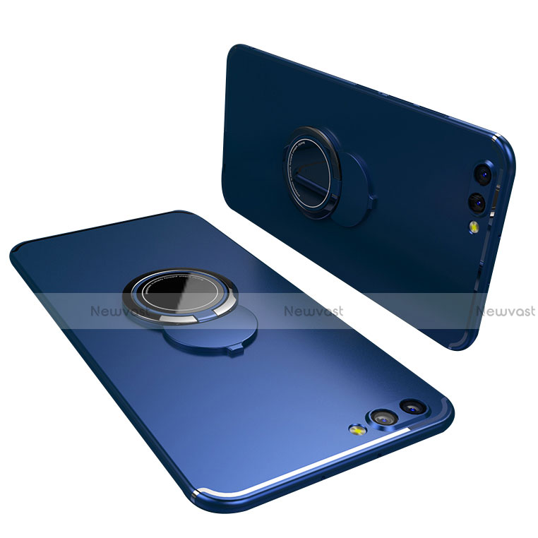 Ultra-thin Silicone Gel Soft Case Cover with Finger Ring Stand for Huawei Honor View 10 Blue