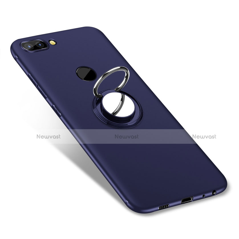 Ultra-thin Silicone Gel Soft Case Cover with Finger Ring Stand for Huawei P Smart Blue