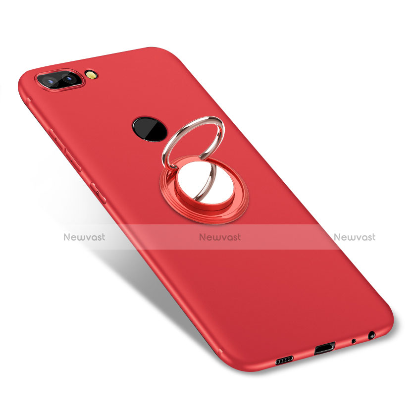 Ultra-thin Silicone Gel Soft Case Cover with Finger Ring Stand for Huawei P Smart Red