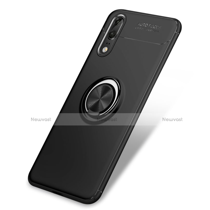 Ultra-thin Silicone Gel Soft Case Cover with Finger Ring Stand for Huawei P20 Black