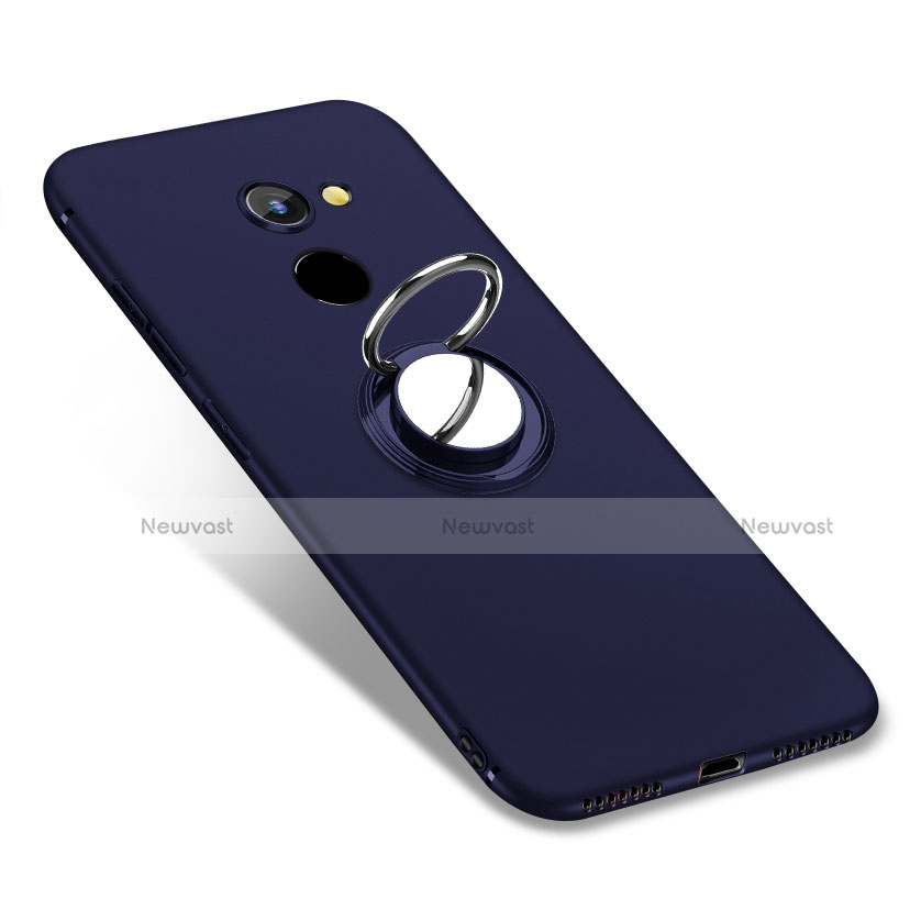 Ultra-thin Silicone Gel Soft Case Cover with Finger Ring Stand for Huawei Y7 Prime Blue
