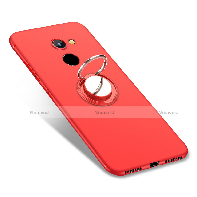 Ultra-thin Silicone Gel Soft Case Cover with Finger Ring Stand for Huawei Y7 Prime Red