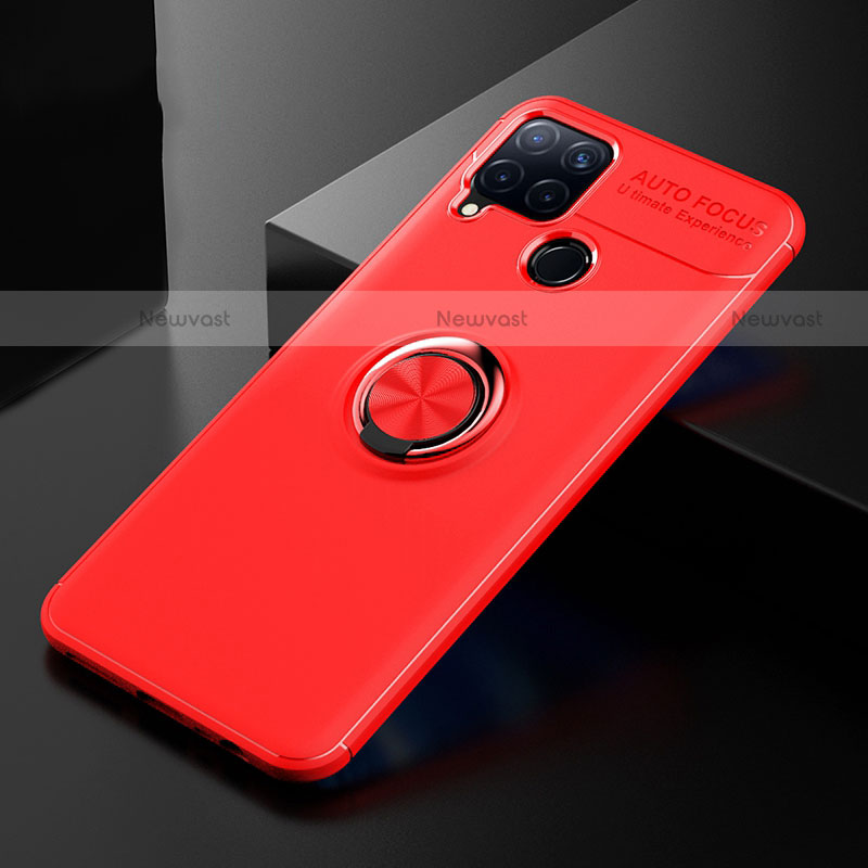 Ultra-thin Silicone Gel Soft Case Cover with Finger Ring Stand for Realme C15 Red