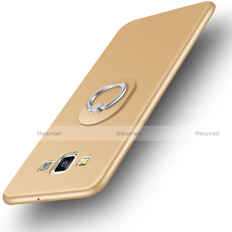 Ultra-thin Silicone Gel Soft Case Cover with Finger Ring Stand for Samsung Galaxy A3 SM-300F Gold
