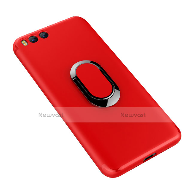 Ultra-thin Silicone Gel Soft Case Cover with Finger Ring Stand for Xiaomi Mi 6 Red