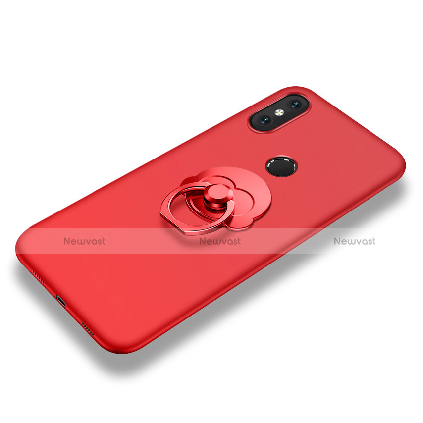 Ultra-thin Silicone Gel Soft Case Cover with Finger Ring Stand for Xiaomi Mi 8 Red