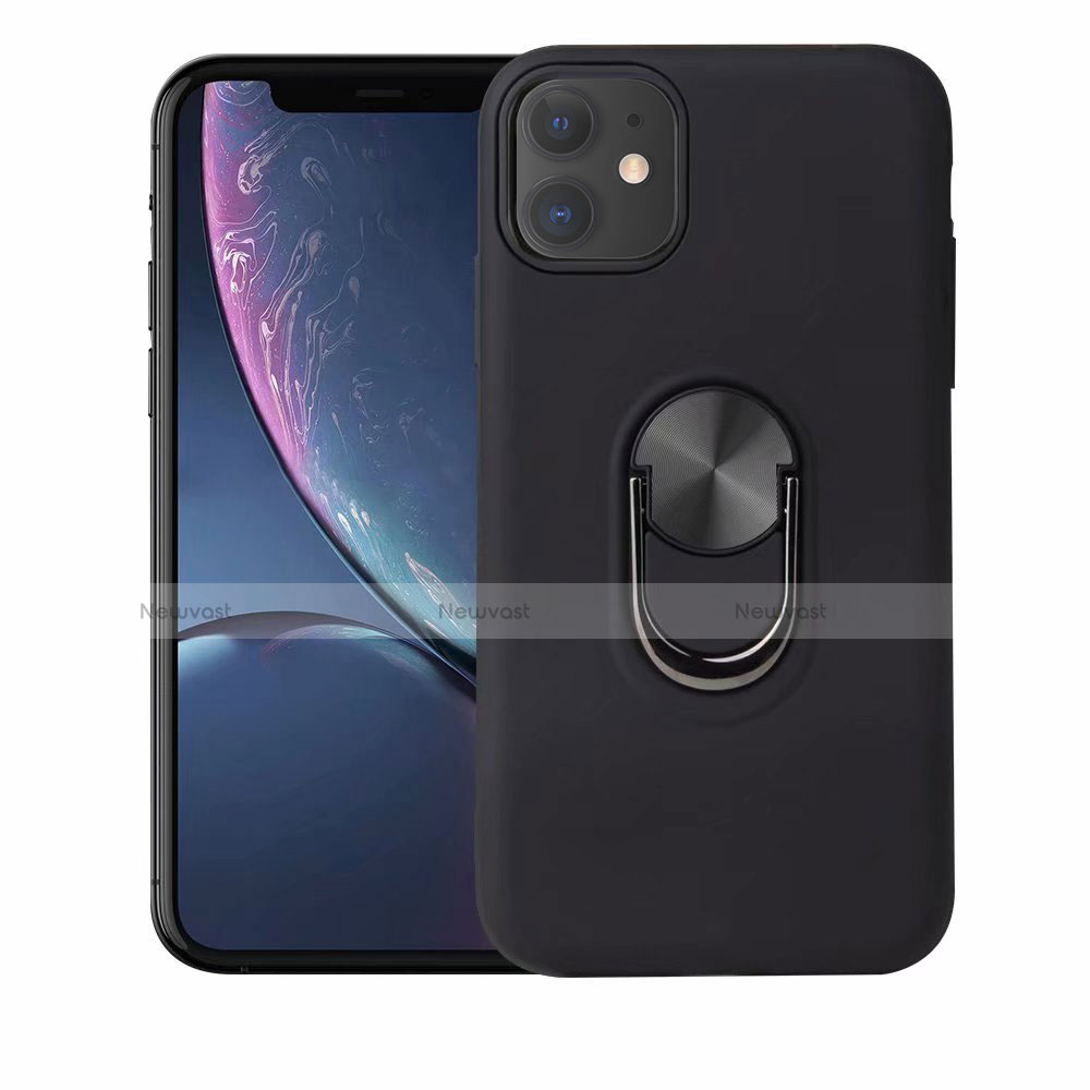 Ultra-thin Silicone Gel Soft Case Cover with Magnetic Finger Ring Stand A01 for Apple iPhone 11 Black