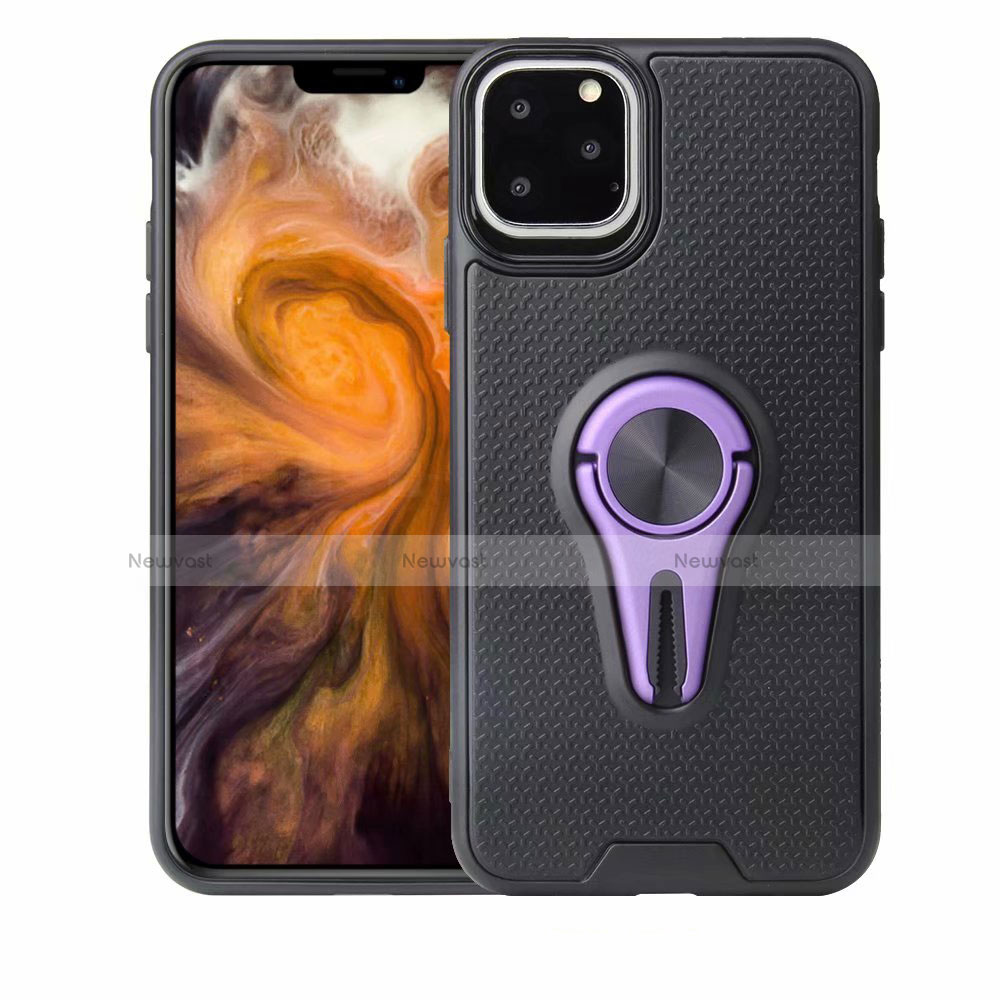 Ultra-thin Silicone Gel Soft Case Cover with Magnetic Finger Ring Stand A01 for Apple iPhone 11 Pro