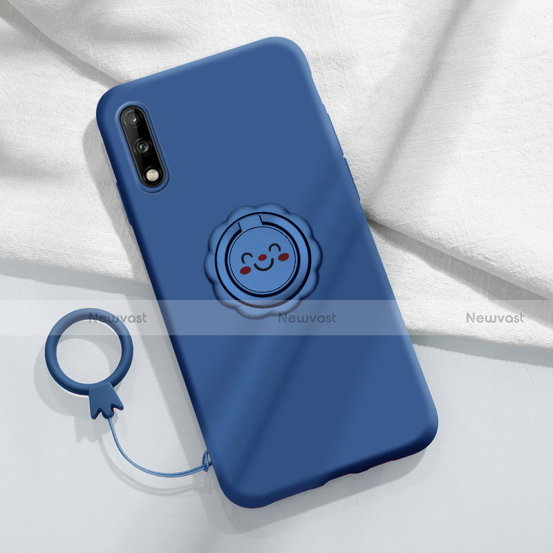 Ultra-thin Silicone Gel Soft Case Cover with Magnetic Finger Ring Stand A01 for Huawei Enjoy 10 Blue