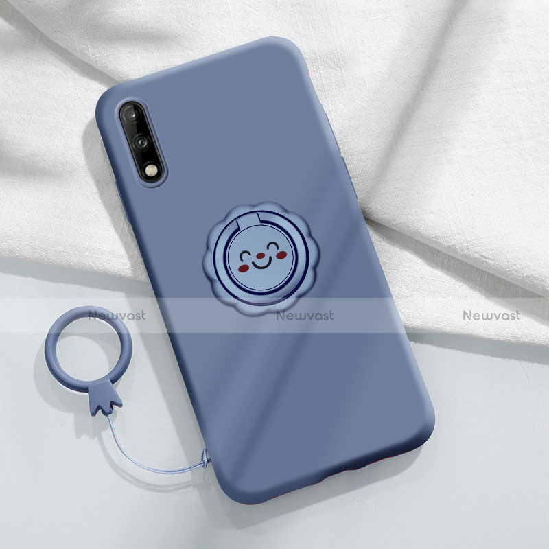 Ultra-thin Silicone Gel Soft Case Cover with Magnetic Finger Ring Stand A01 for Huawei Enjoy 10 Gray