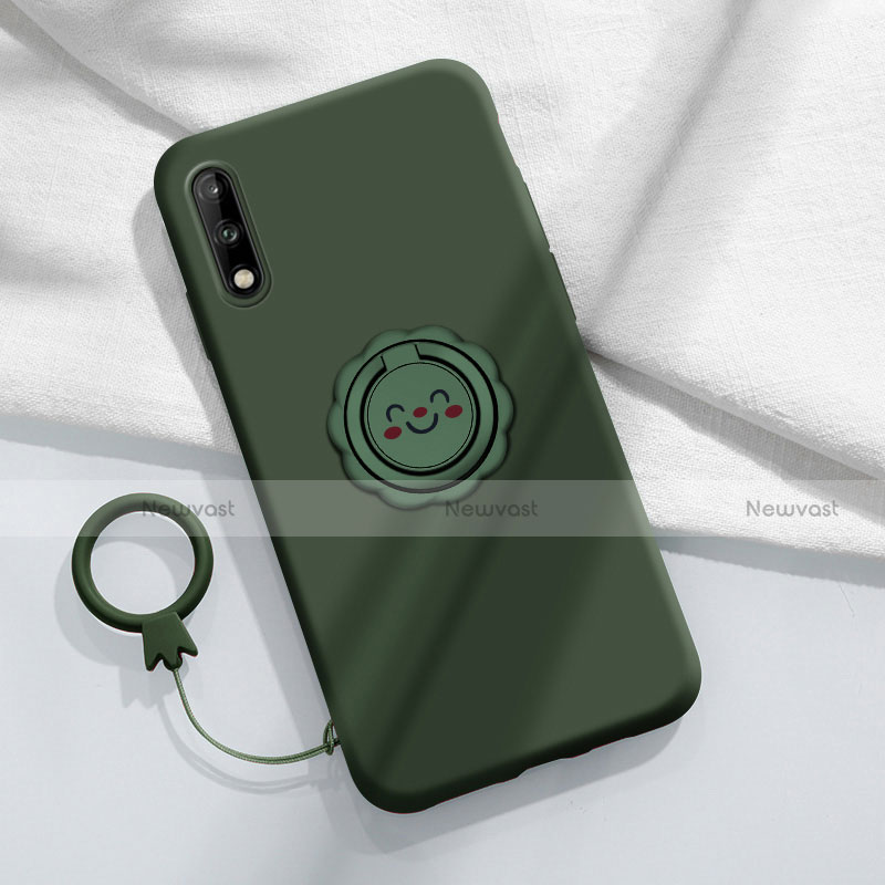 Ultra-thin Silicone Gel Soft Case Cover with Magnetic Finger Ring Stand A01 for Huawei Enjoy 10 Green