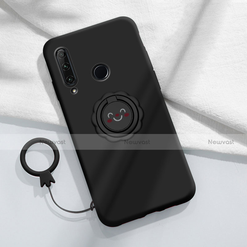 Ultra-thin Silicone Gel Soft Case Cover with Magnetic Finger Ring Stand A01 for Huawei Enjoy 10 Plus Black