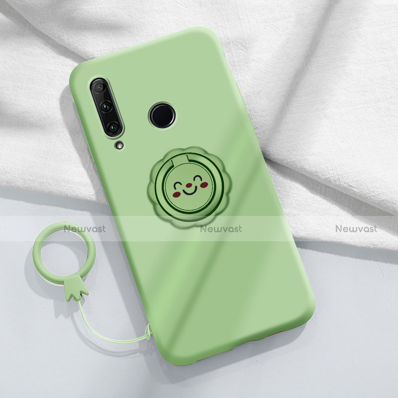 Ultra-thin Silicone Gel Soft Case Cover with Magnetic Finger Ring Stand A01 for Huawei Enjoy 10 Plus Cyan
