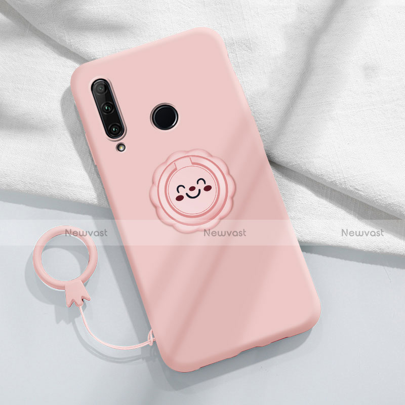 Ultra-thin Silicone Gel Soft Case Cover with Magnetic Finger Ring Stand A01 for Huawei Enjoy 10 Plus Pink