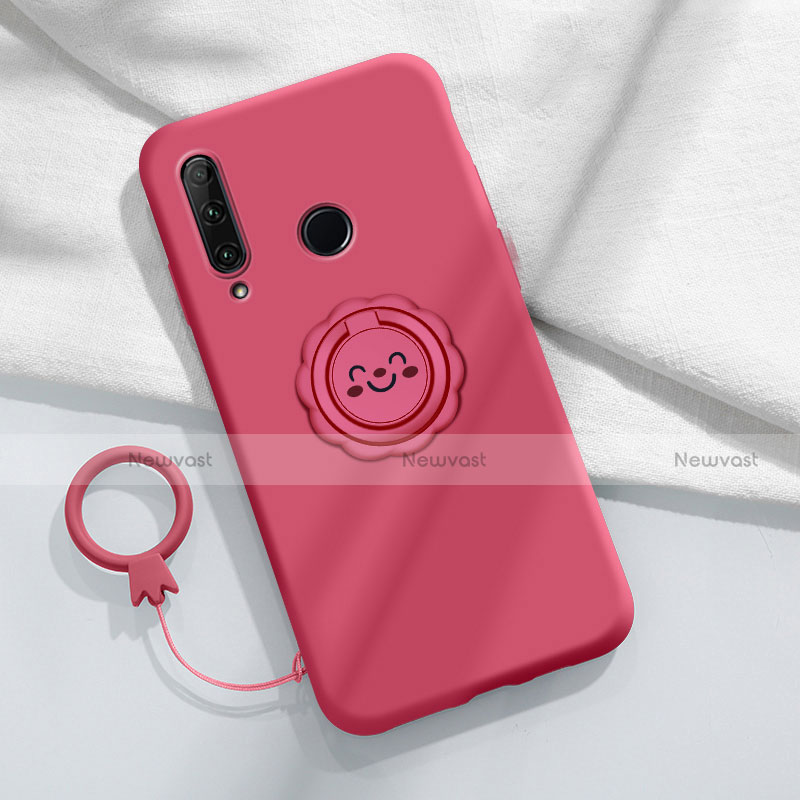 Ultra-thin Silicone Gel Soft Case Cover with Magnetic Finger Ring Stand A01 for Huawei Enjoy 10 Plus Red