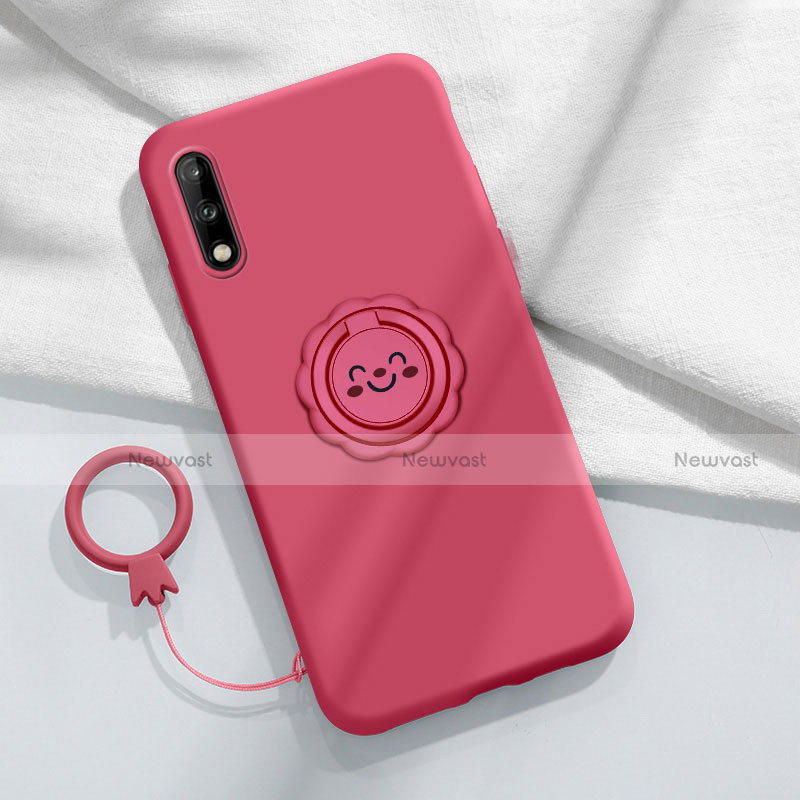 Ultra-thin Silicone Gel Soft Case Cover with Magnetic Finger Ring Stand A01 for Huawei Enjoy 10 Red Wine