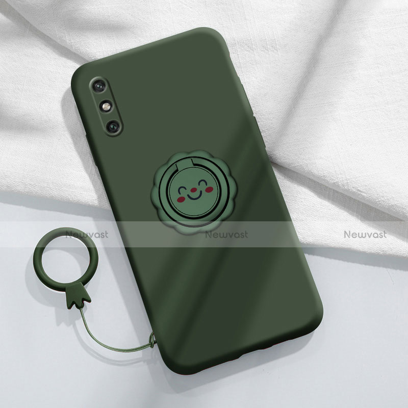 Ultra-thin Silicone Gel Soft Case Cover with Magnetic Finger Ring Stand A01 for Huawei Enjoy 10e Green