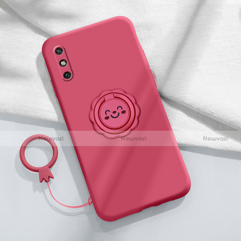 Ultra-thin Silicone Gel Soft Case Cover with Magnetic Finger Ring Stand A01 for Huawei Enjoy 10e Red Wine