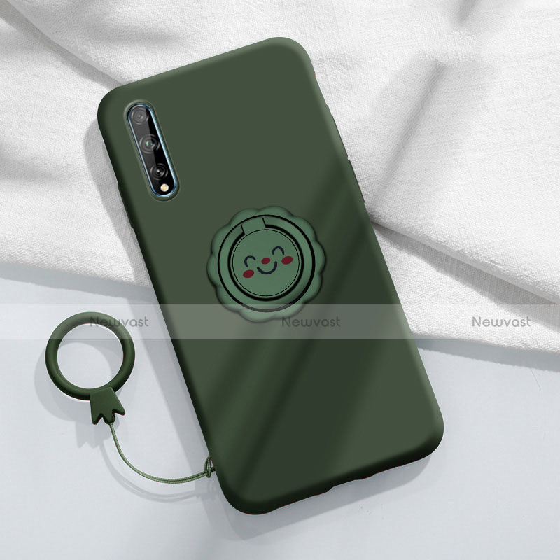 Ultra-thin Silicone Gel Soft Case Cover with Magnetic Finger Ring Stand A01 for Huawei Enjoy 10S